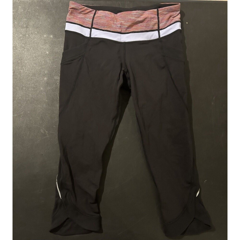 Lululemon Run Chase Me Crop Leggings Black Women's Size 6